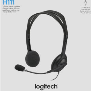 Logitech H111 Wired Headset, Stereo Headphones with Noise-Cancelling Microphone, 3.5 mm Audio Jack, PC/Mac/Laptop/Smartphone/Tablet - Black